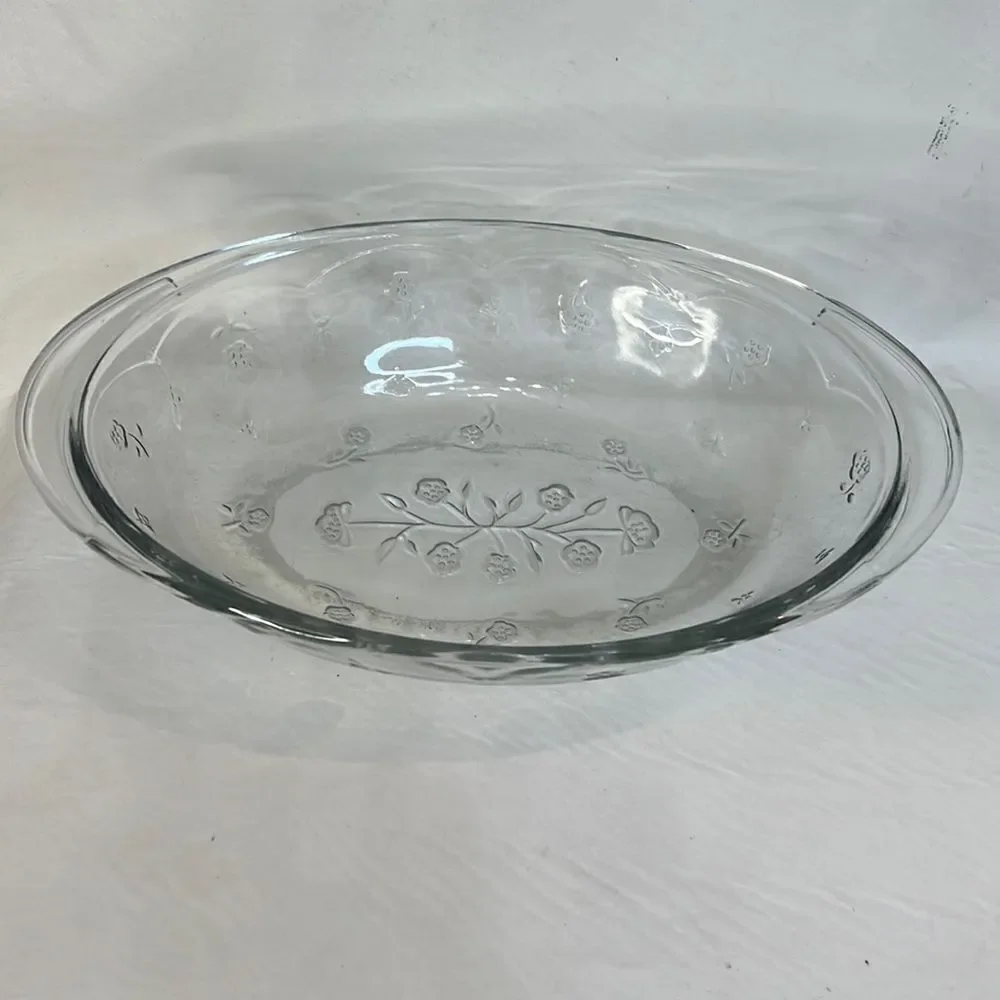 Savannah Serving Bowl Floral Flower Embossed Glass Handles 8 X 13 Inches